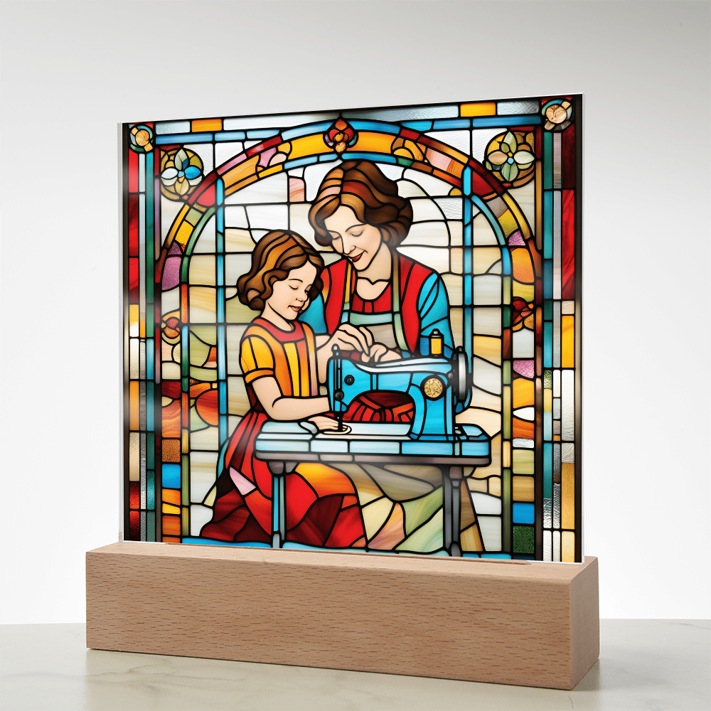 Sewing Together - Stained Glass Style LED Acrylic Plaque – A Heartfelt Gift for Quilters, Crafters, and Mothers - Mallard Moon Gift Shop