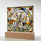 Elephant Mother and Baby Calf - Stained Glass Style LED Acrylic Plaque – A Symbol of Strength, Love, and Family