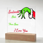 Soulmate Gift - Stole My Heart - Christmas Acrylic Plaque with Lighted LED Wooden Base