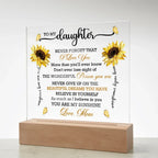 Daughter Sunflower Acrylic Plaque with LED Lighted Wooden Base Meaningful Birthday, Graduation, or Christmas Present Gift from Mom