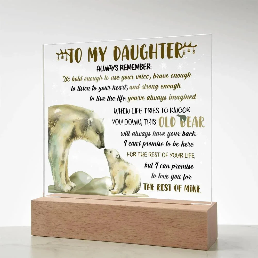 Daughter - This Old Bear Acrylic Square Plaque with LED Wooden Base