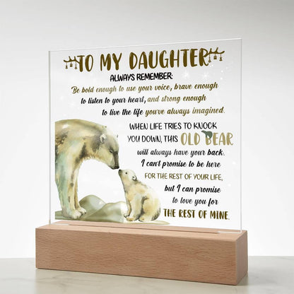 Daughter - This Old Bear Acrylic Square Plaque with LED Wooden Base - Mallard Moon Gift Shop
