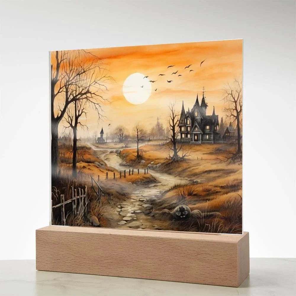 Ghost Manor: Acrylic Halloween Plaque Haunted House Table-top Lighted Decoration