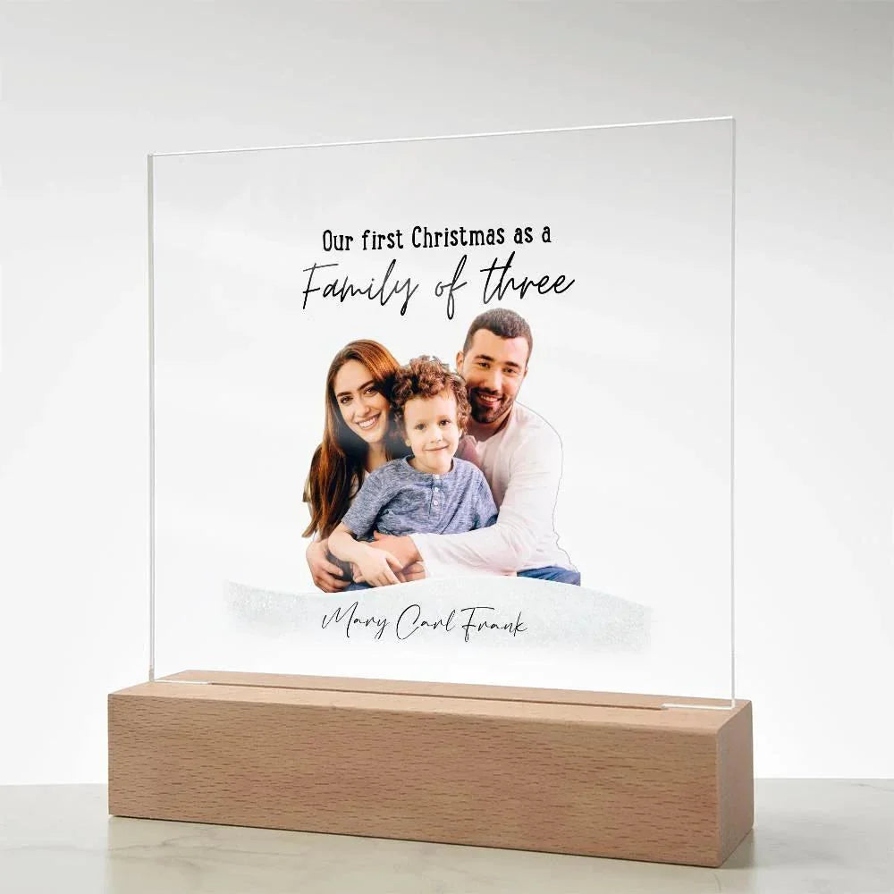 Family Acrylic Plaque – “Our First Christmas as a Family of…” | Custom Name & Family Size Light-Up Holiday Gift