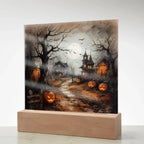 Shadowy Stronghold: Unique Mansion Halloween Acrylic Lighted Plaque