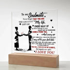 Soulmate - Every Beat of My Heart Acrylic Plaque with Lighted LED Wooden Base