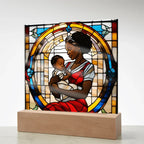 Black Mother and Baby Stained Glass Style LED Acrylic Plaque – A Powerful Tribute for New Moms and Mother's Day