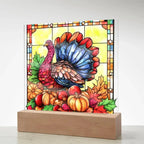 Thanksgiving Turkey Stained-glass Acrylic Square LED Lighted Wooden Base