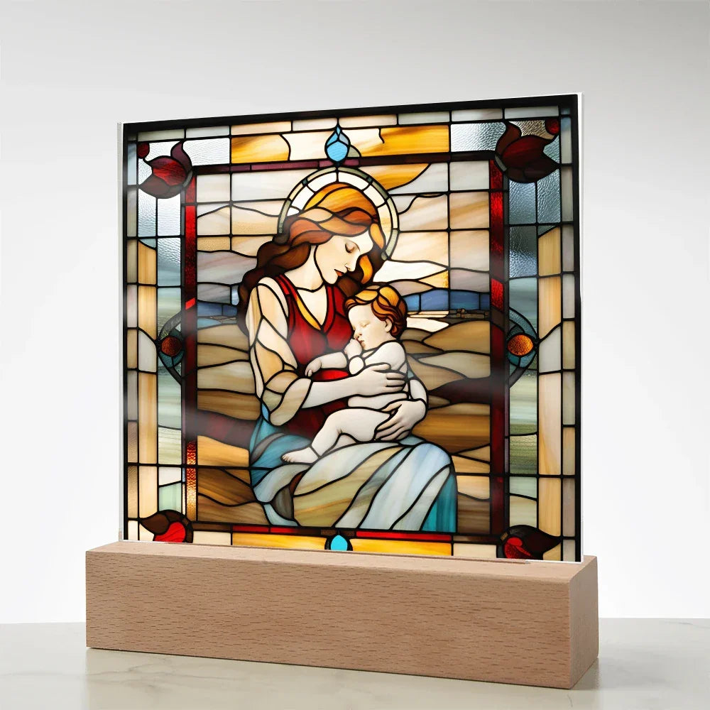 Redhead Mother and Baby - Stained Glass Style LED Acrylic Plaque – A Radiant Keepsake for New Moms and Mother's Day