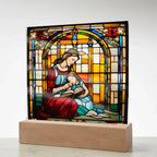 Mother and Child Reading Together Stained-Glass Style LED Acrylic Plaque – A Heartfelt Gift for Moms and Book-Loving Families