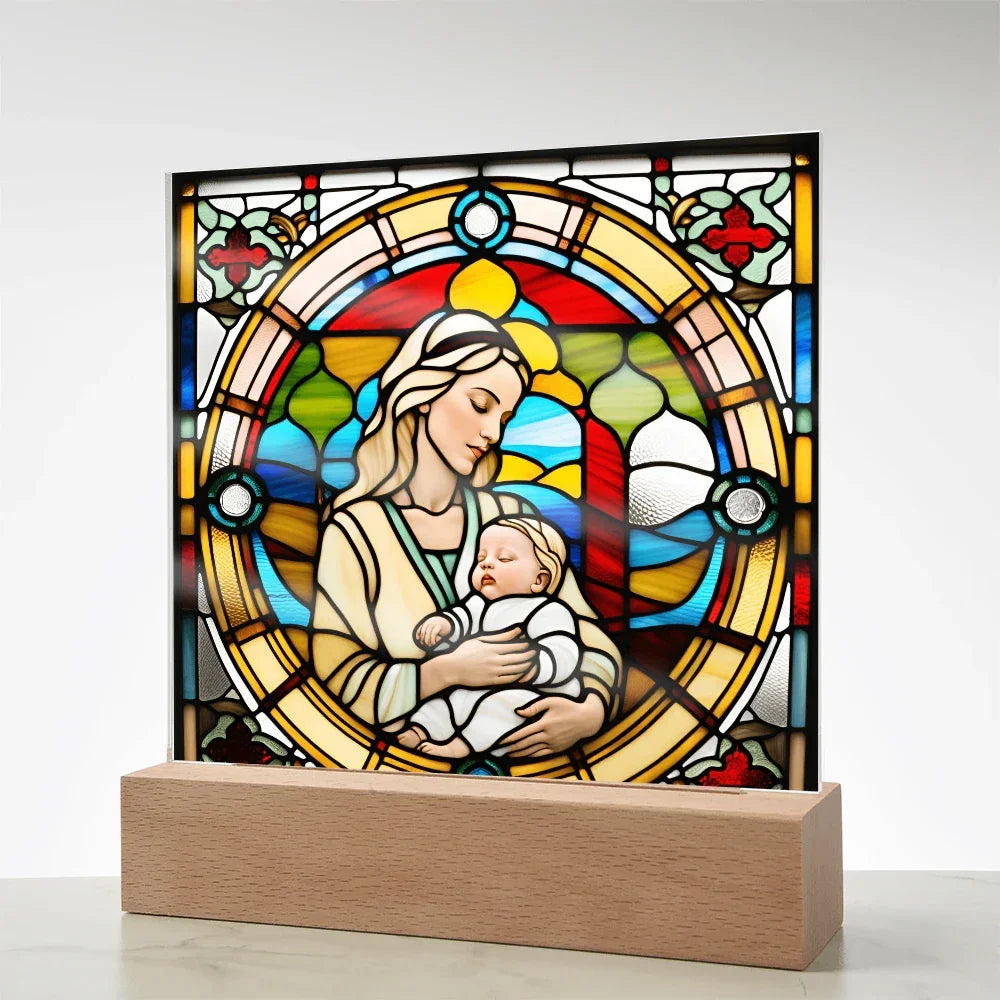 Forever Cradled Stained Glass Style LED Acrylic Plaque – A Touching Tribute for New Moms and Baby Celebrations