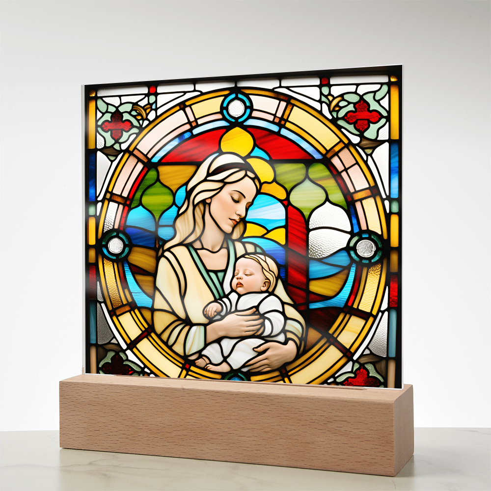 Forever Cradled Stained Glass Style LED Acrylic Plaque – A Touching Tribute for New Moms and Baby Celebrations - Mallard Moon Gift Shop