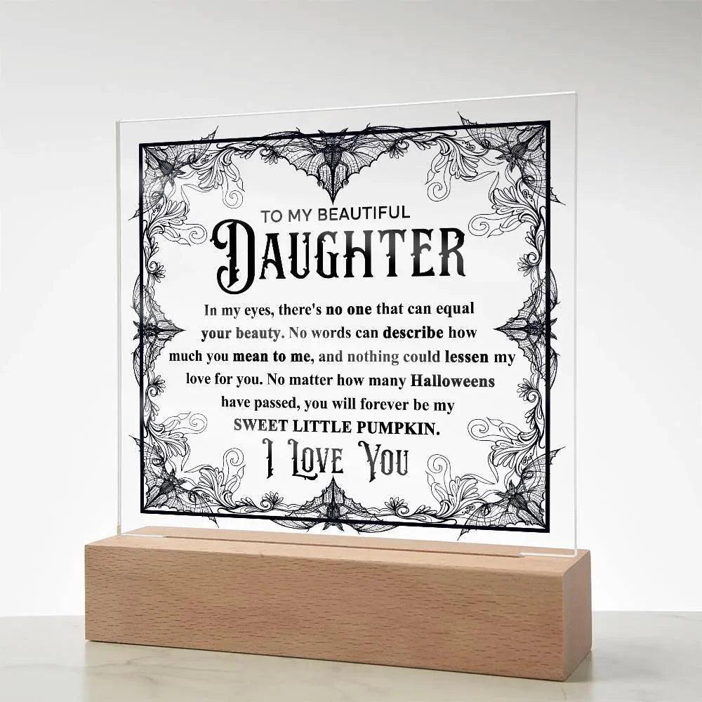 Daughter - Sweet Little Pumpkin Acrylic Square Plaque with Lighted LED Wooden Base