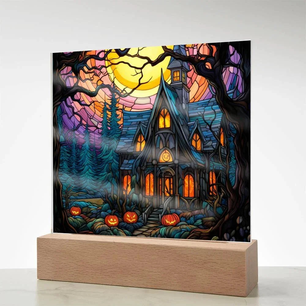 Ghoulish Mansion: Halloween Acrylic Plaque Spooky Haunted House Table-top Decor