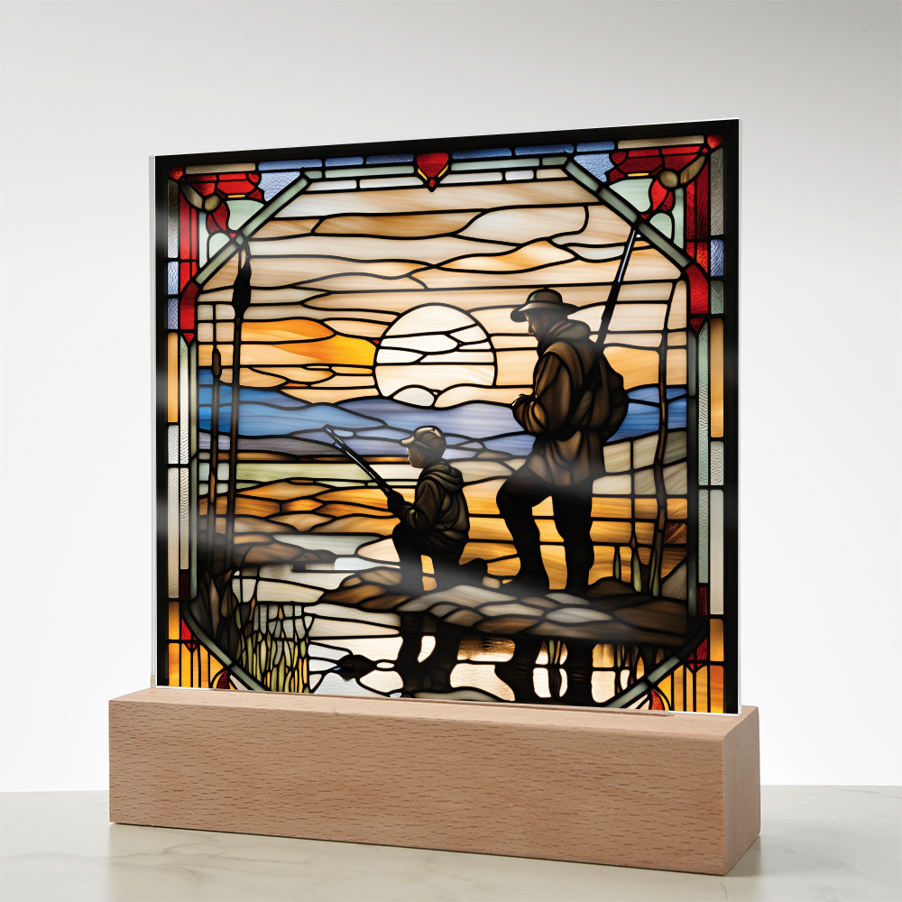 Father and Son Duck Hunting - Stained Glass Style LED Acrylic Plaque – A Meaningful Gift for Hunters and Outdoorsmen - Mallard Moon Gift Shop