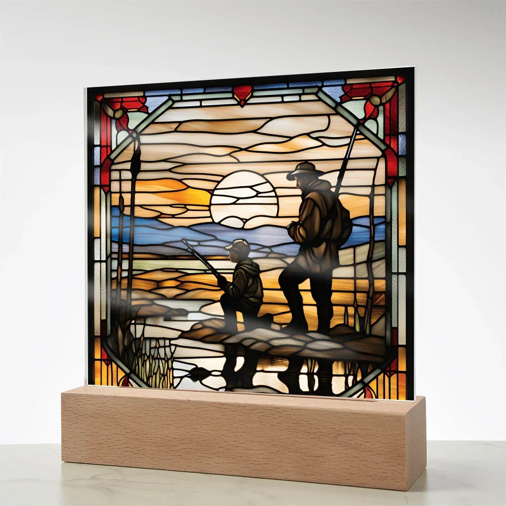 Father and Son Duck Hunting - Stained Glass Style LED Acrylic Plaque – A Meaningful Gift for Hunters and Outdoorsmen
