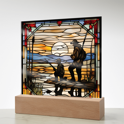 Father and Son Duck Hunting - Stained Glass Style LED Acrylic Plaque – A Meaningful Gift for Hunters and Outdoorsmen - Mallard Moon Gift Shop