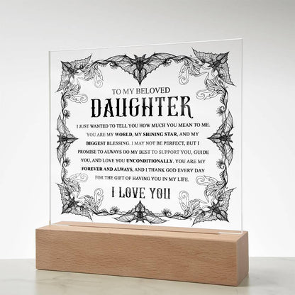 Daughter - Biggest Blessing Halloween Acrylic Square Plaque with LED Wooden Base - Mallard Moon Gift Shop