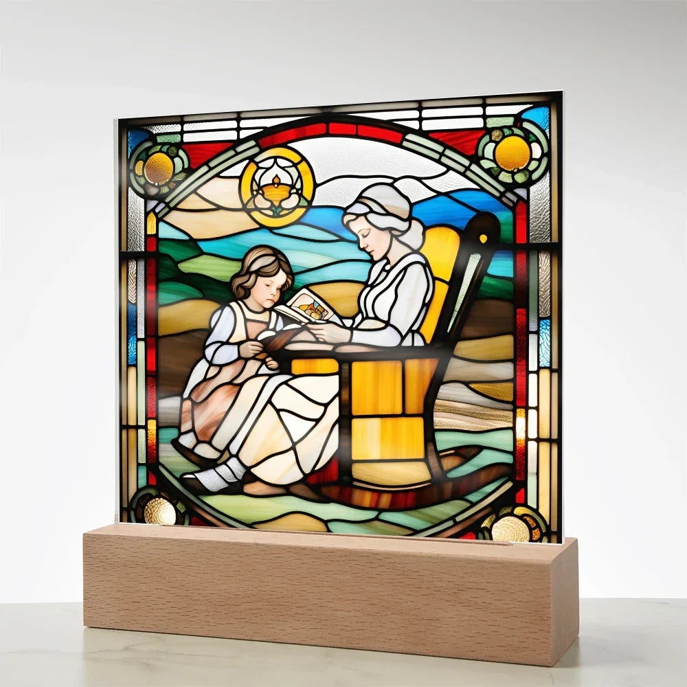 Grandmother and Granddaughter - Stained Glass Style LED Acrylic Plaque – A Touching Gift of Love and Legacy