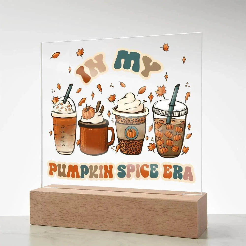 Pumpkin Spice Era Acrylic Square Plaque with LED Wooden Base