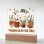 Pumpkin Spice Era Acrylic Square Plaque with LED Wooden Base