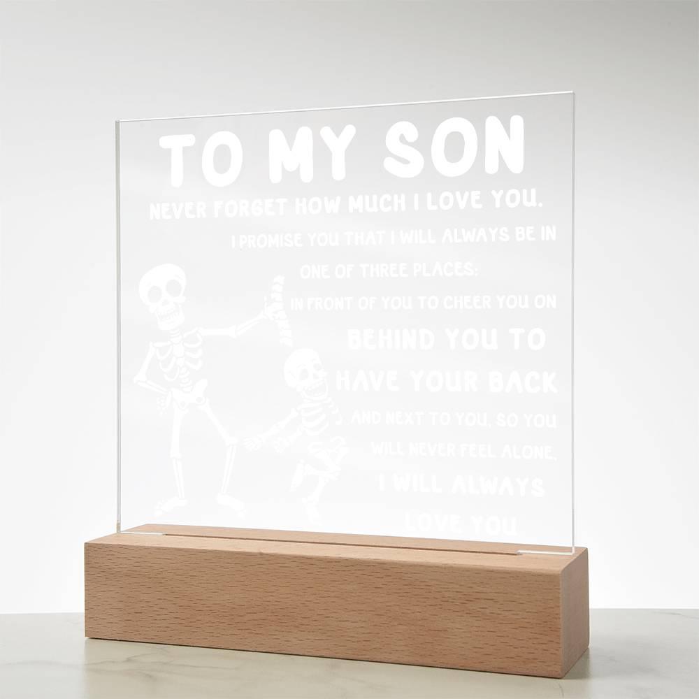 Son - Never Feel Alone Halloween Acrylic Square Plaque with LED Wooden Base - Mallard Moon Gift Shop