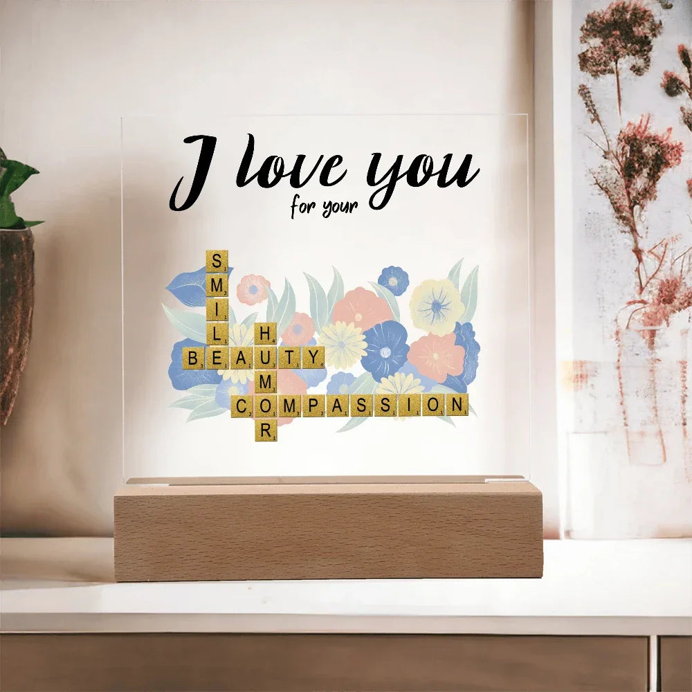 Personalized Crossword Puzzle Acrylic Plaque - Valentine's Day, Anniversary, Birthday Gift for Soulmates
