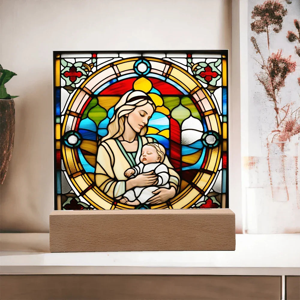 Forever Cradled Stained Glass Style LED Acrylic Plaque – A Touching Tribute for New Moms and Baby Celebrations