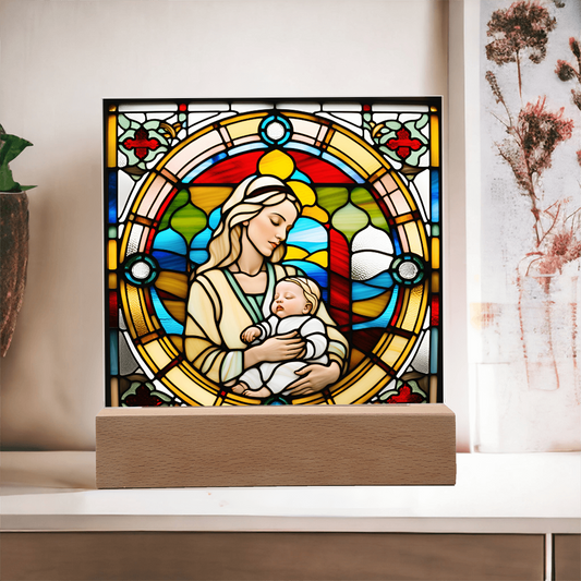 Forever Cradled Stained Glass Style LED Acrylic Plaque – A Touching Tribute for New Moms and Baby Celebrations - Mallard Moon Gift Shop