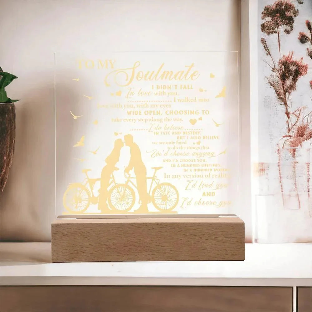 Soulmate - I Believe in Fate And Destiny Acrylic Plaque with Lighted LED Wooden Base