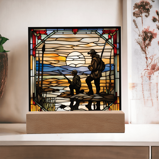 Father and Son Duck Hunting - Stained Glass Style LED Acrylic Plaque – A Meaningful Gift for Hunters and Outdoorsmen