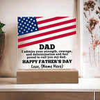 Dad, I Admire Your Strength Patriotic Personalized Acrylic Plaque with LED Wooden Base