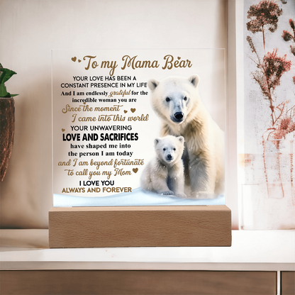 To My Mama Bear Acrylic Plaque – Polar Bear LED Light Gift | Heartfelt “Always and Forever” Keepsake for Mom