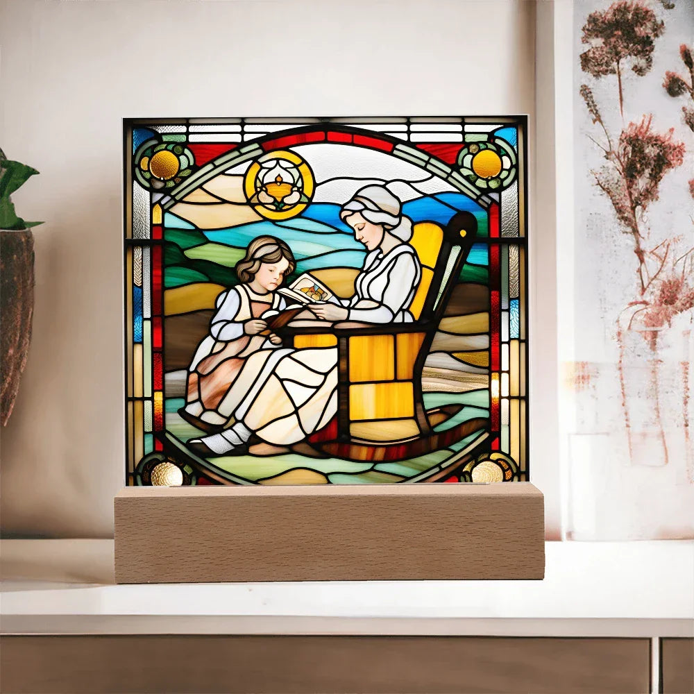 Grandmother and Granddaughter - Stained Glass Style LED Acrylic Plaque – A Touching Gift of Love and Legacy