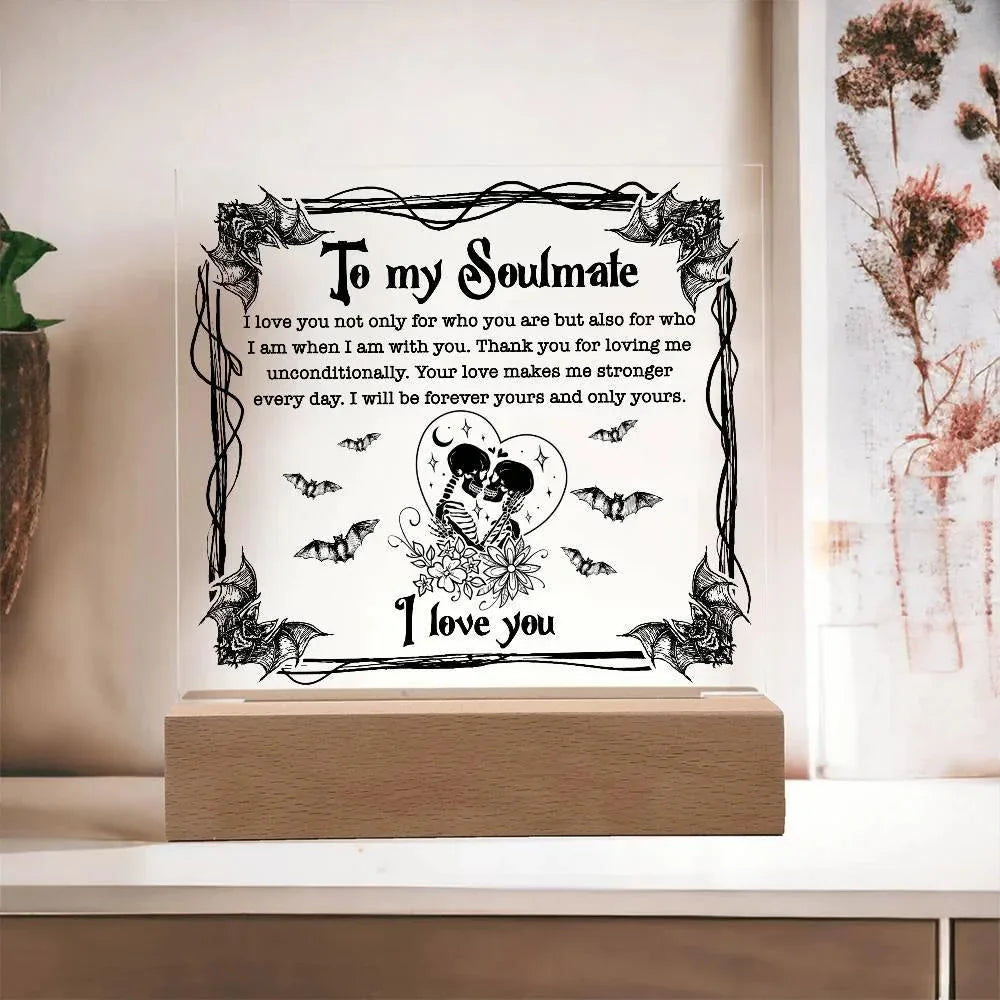 Soulmate - Forever Yours - Halloween Acrylic Square Plaque with LED Wooden Base