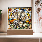 Elephant Mother and Baby Calf - Stained Glass Style LED Acrylic Plaque – A Symbol of Strength, Love, and Family