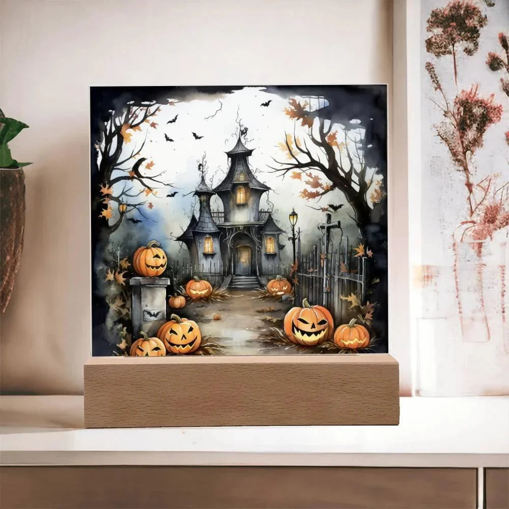Midnight Mansion: Spooky Acrylic Plaque Decor for Halloween Ghouls