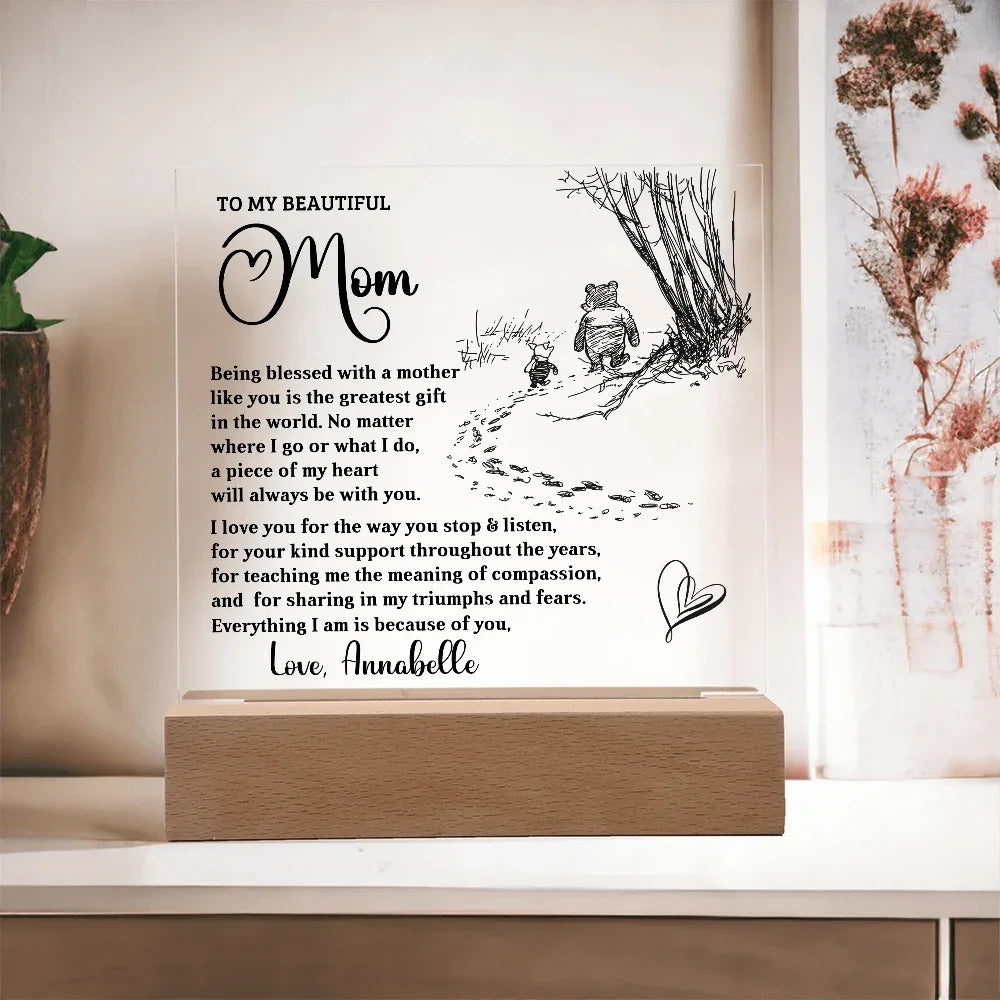 Personalized Acrylic Plaque for Mom – Custom Name Gift for Mother's Day, Birthday, or Christmas – LED Base with 7 Colors – Sentimental Gift for Mom from Daughter or Son