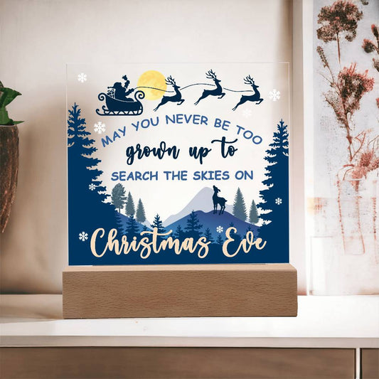 May You Never be too Old to Search the Skies on Christmas Eve Acrylic Plaque with Lighted LED Wooden Base - Mallard Moon Gift Shop