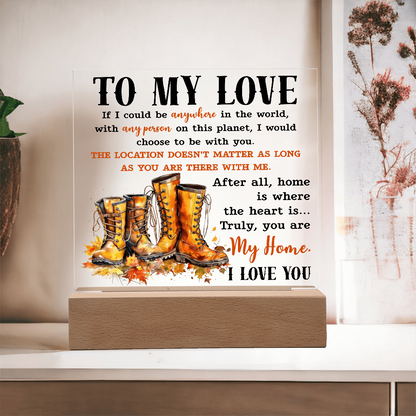 To My Love Acrylic Plaque – Romantic Fall Gift for Husband, Wife, or Partner | “You Are My Home” LED Light Display