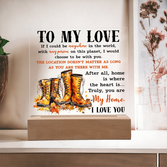 To My Love Acrylic Plaque – Romantic Fall Gift for Husband, Wife, or Partner | “You Are My Home” LED Light Display