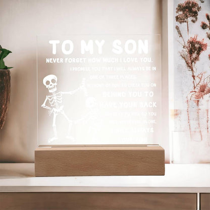 Son - Never Feel Alone Halloween Acrylic Square Plaque with LED Wooden Base - Mallard Moon Gift Shop