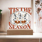 Halloween Decor - Tis The Season Acrylic Square Plaque with LED Wooden Base