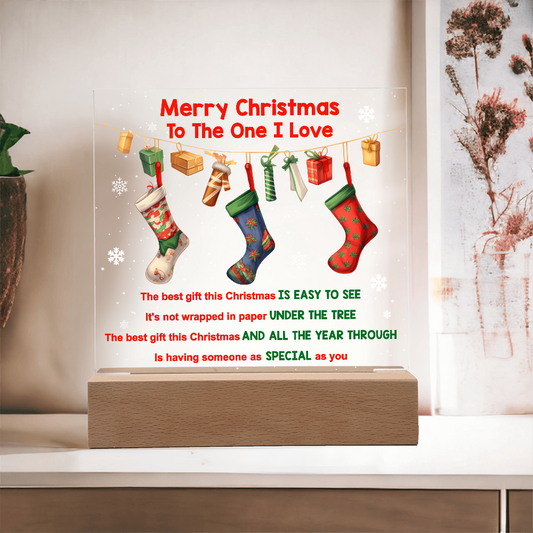 Merry Christmas to the One I Love Acrylic Plaque – Romantic Holiday LED Light Gift | Christmas Stockings Home Décor