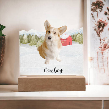 Pet Personalized Holiday Photo Upload Acrylic Plaque with Lighted LED Wooden Base - Mallard Moon Gift Shop