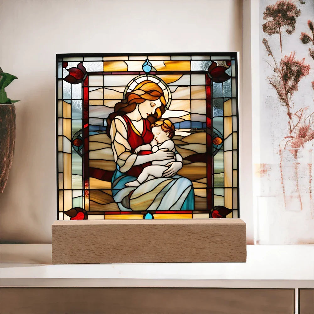 Redhead Mother and Baby - Stained Glass Style LED Acrylic Plaque – A Radiant Keepsake for New Moms and Mother's Day