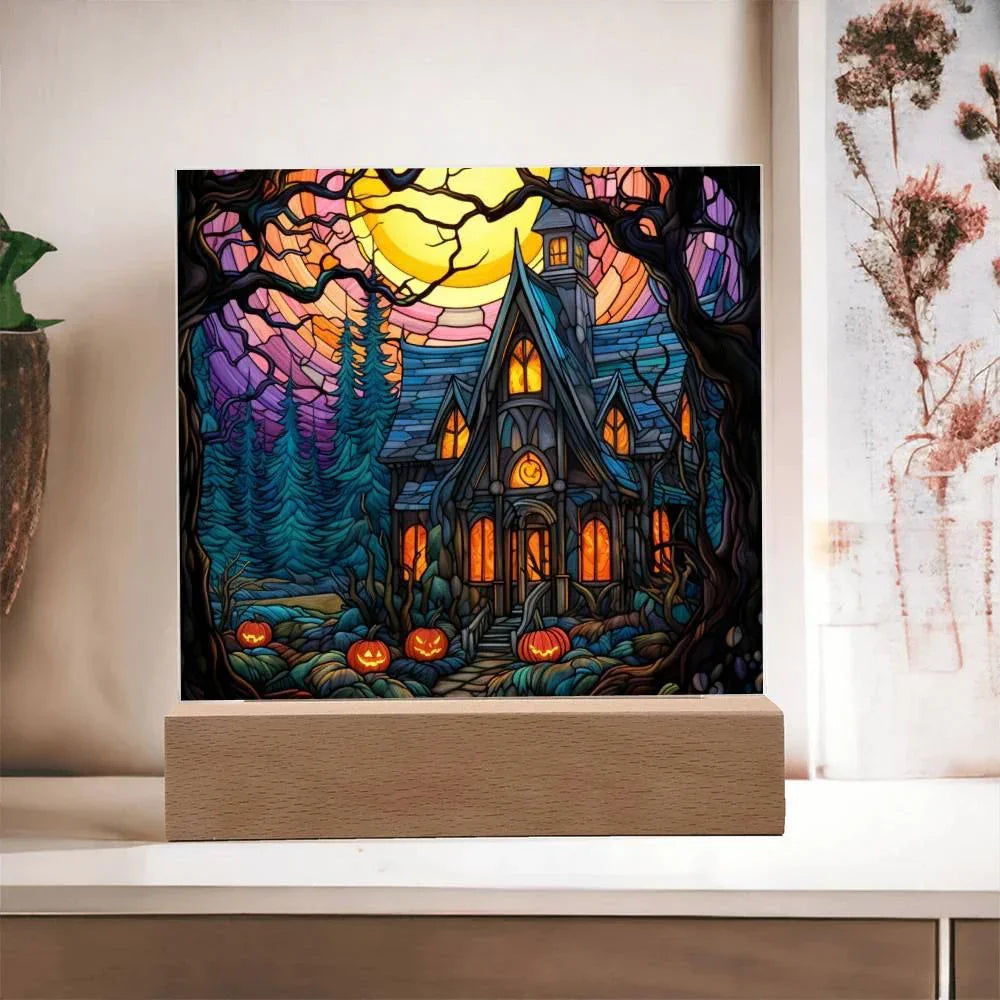 Ghoulish Mansion: Halloween Acrylic Plaque Spooky Haunted House Table-top Decor