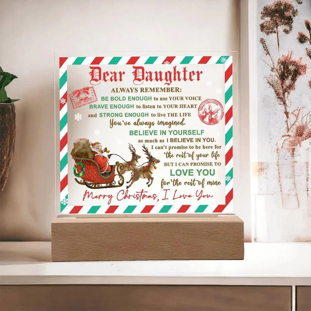 Daughter - Use Your Voice Christmas Acrylic Square Plaque with LED Wooden Base