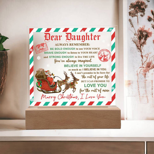 Daughter - Use Your Voice Christmas Acrylic Square Plaque with LED Wooden Base - Mallard Moon Gift Shop