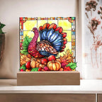 Thanksgiving Turkey Stained-glass Acrylic Square LED Lighted Wooden Base